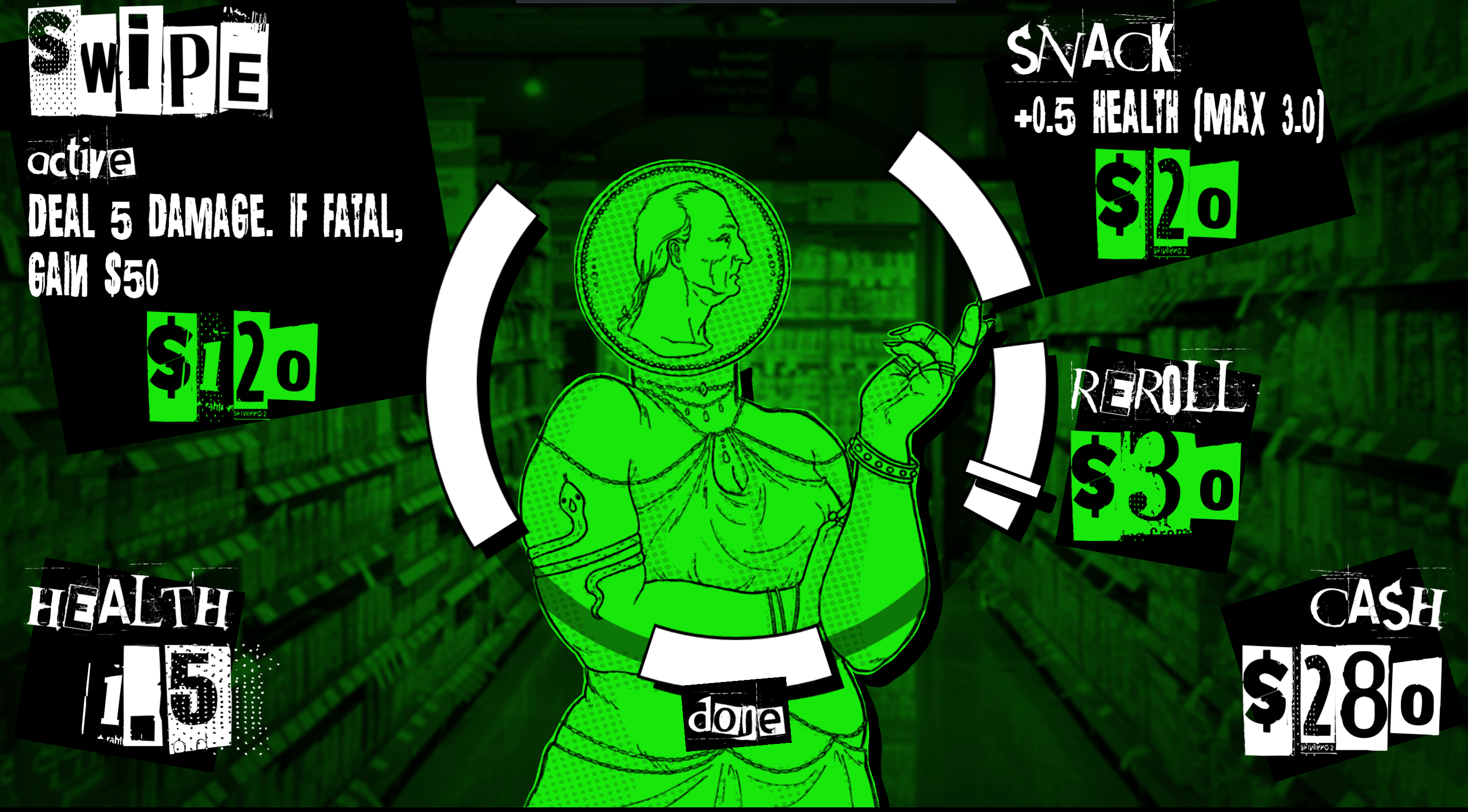 Cena de loja verde de Death Spiral com opções de melhoria