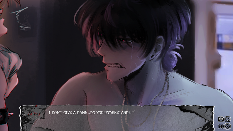 Bound By Insanity dialogue scene showing Miles crying and shouting