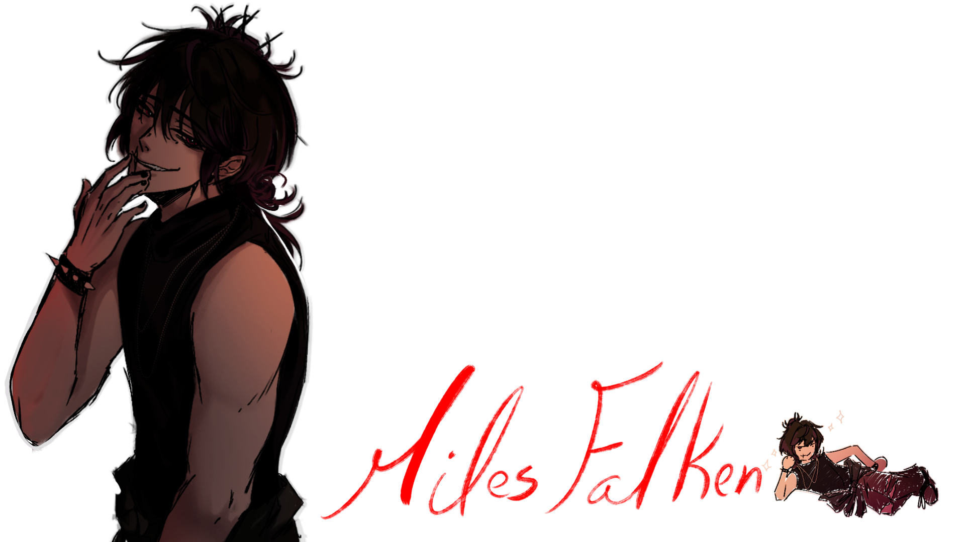 Bound By Insanity transparent character artwork of Miles with red handwritten lettering